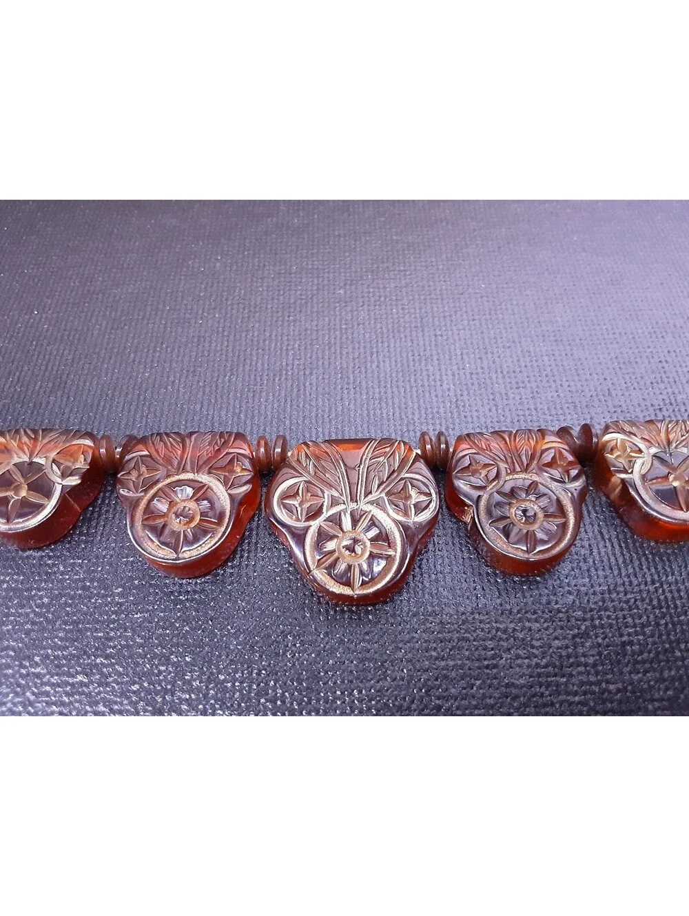 Vintage Rootbeer Bakelite Hand Carved Necklace, Choker